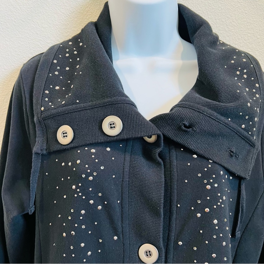 Christine Alexander women black embellish cardigan button front, pockets Sz M - Picture 2 of 13